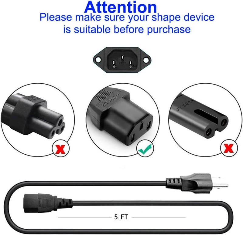 ILOVYO Universal 3 Prong AC Power Cord for PC, TV, Computer, Monitor, Printer, Radio, Appliance & More [5ft,1.5m] 10A, 110-250 Volts, Black - Image 5